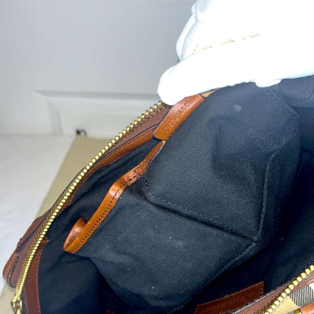 Burberry Gladstone Brown & Yellow House Check Leather Satchel Tote bag lock key - Picture 14 of 17